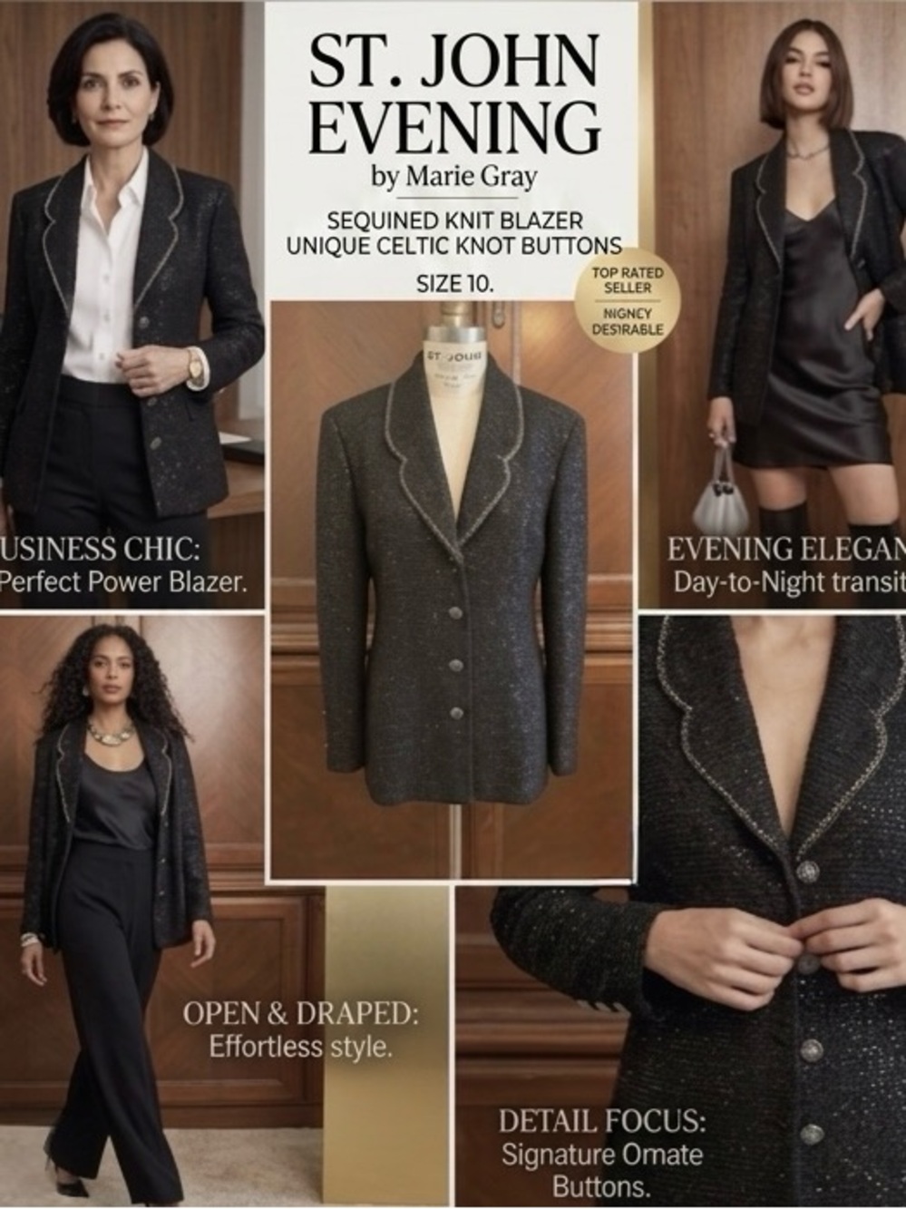 St. John Evening by Marie
Gray EUC Santana sequin Knit Blazer
Jacket Size 10
